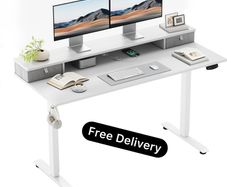 Height-Adjustable Desk with Double Drawers, Electric Height-Adjustable Desk