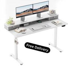 Height-Adjustable Desk with Double Drawers, Electric Height-Adjustable Desk