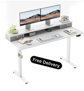 Height-Adjustable Desk with Double Drawers, Electric Height-Adjustable Desk