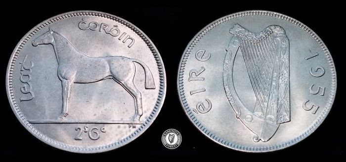 [#2339] - Ireland 1955 | Irish 2s6d | Irish Half Crown | Horse | KM.16a | Mint State MS
