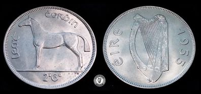 [#2339] - Ireland 1955 | Irish 2s6d | Irish Half Crown | Horse | KM.16a | Mint State MS
