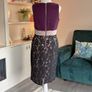 Ladies Sleeveless Pencil Dress Purple Bodice, with Black Floral Lace Skirt from Little Mistress Image 7