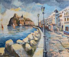 Oil painting Ischia Castello Aragonese