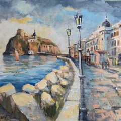 Oil painting Ischia Castello Aragonese