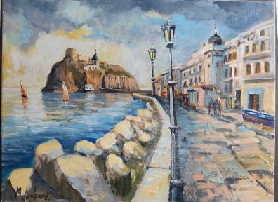 Oil painting Ischia Castello Aragonese