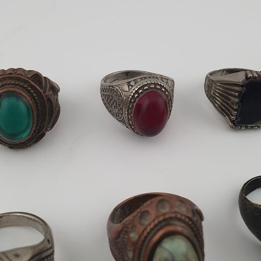 Antique Lot of 15 Bohemian Brass Rings  Assorted Ethnic & Tribal Designs