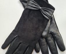 Black Leather & Suede Gloves with Bow Detail | Elegant Winter Accessories