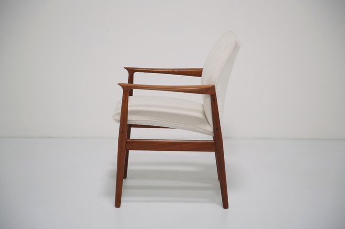 Vintage Danish Teak and White Boucle Armchair by Grete Jalk, 1960s.