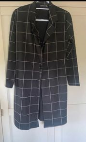 Boohoo Black and White Check Light Trench Coat  Size UK 10