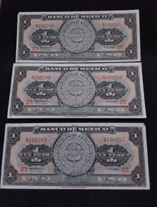 Banco De Mexico : (3) 1 Peso 1965 Banknotes - Consecutive Numbers