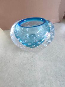 Evolution by WATERFORD ENGRAVED Blue Mist Controlled Bubble Votive Glass Vase