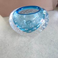 Evolution by WATERFORD ENGRAVED Blue Mist Controlled Bubble Votive Glass Vase