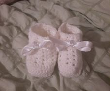 handmade white baby bootees