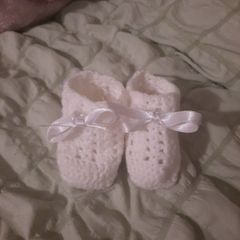 handmade white baby bootees