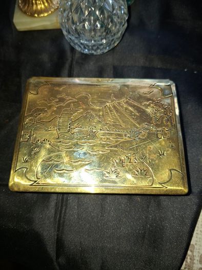 Rare Japanese Brass working Musical Jewellry Box with Key circa 1920s Beautifully Detailed Postage Available