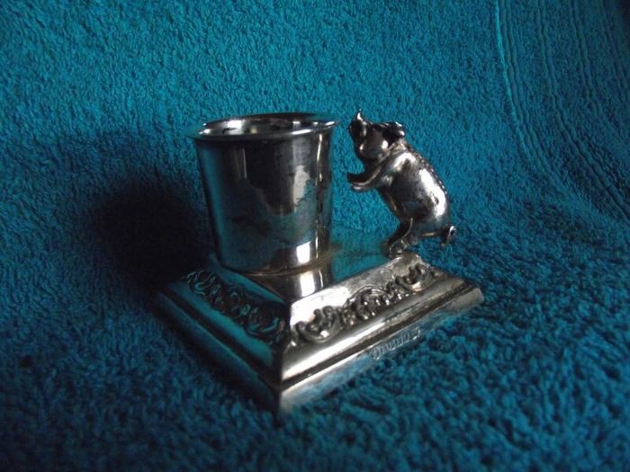 Antique Silver Plate Table Vesta With Pig Striker - Early 1900's