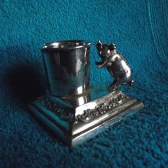 Antique Silver Plate Table Vesta With Pig Striker - Early 1900's