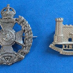2 British badges - Rifle Brigade cap badge and Loyal Suffolk Hussars collar