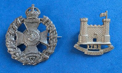 2 British badges - Rifle Brigade cap badge and Loyal Suffolk Hussars collar