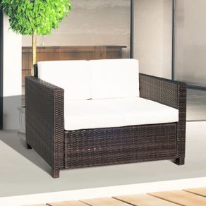 (FREE SHIPPING) Wicker 2 Seater Rattan Sofa Outdoor Garden Wicker Weave Furniture Patio 2-Seater Double Couch Loveseat Brown