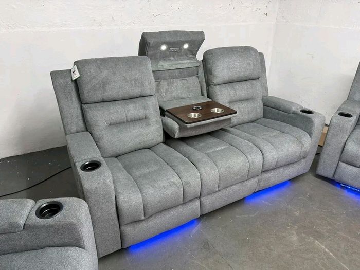 Titan Electric 3+1+1 Grey Fabric Recliner Sofa Set