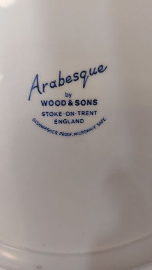 Fabulous & Unusual Large Blue and White 12.5" Charger or Display Plate by Wood & Sons in the Aesthetic Movement Inspired "Arabesque" Pattern