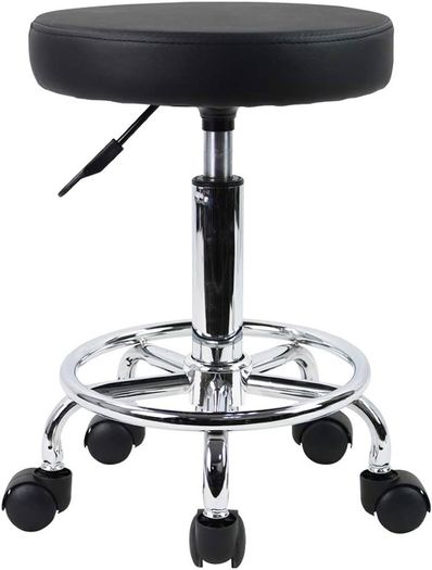 MULTIPLE COLOURS AVAILABLE  PU Leather Round Rolling Stool with Foot Rest Swivel Height Adjustment Spa Drafting Salon Tattoo Work Office Massage Stools Task Chair Small
