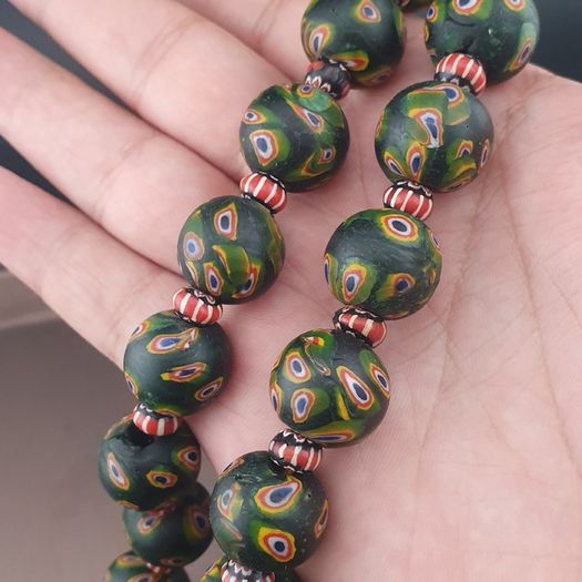 Antique Venetian Style Gabri Eyes & Chevron Glass Beads Necklace Strands