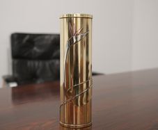 Vintage Art Deco Revival Brass Cylindrical Vase by Dara International, Chicago, 1983