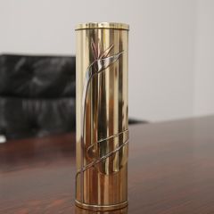 Vintage Art Deco Revival Brass Cylindrical Vase by Dara International, Chicago, 1983