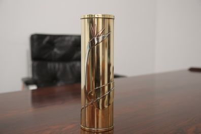 Vintage Art Deco Revival Brass Cylindrical Vase by Dara International, Chicago, 1983