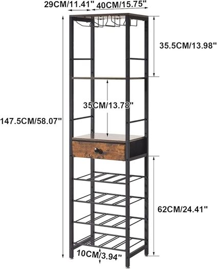 Wine Rack Freestanding Floor, Bar Cabinet,Coffee Bar Cabinet 4-Tier Wood bar Cabinet,Glass Holder and Storage Drawer for Home Bar Kitchen Living Room,Brown