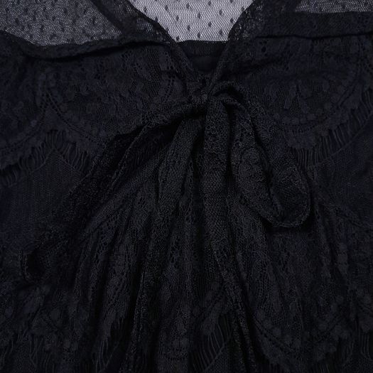 Miss June Black Floral Lace & Sheer Polka Dot Mesh Tiered Sleeveless Midi Dress 12UK/40EU