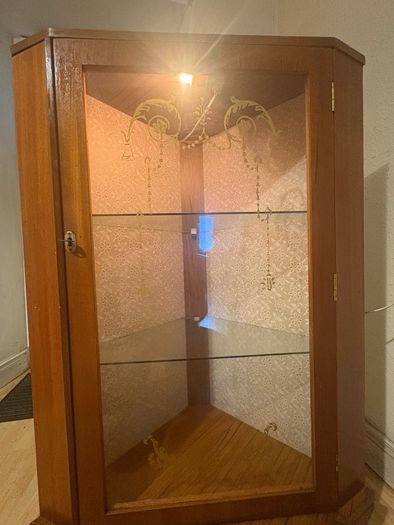 vintage corner display cabinet