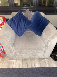 grey 3 & 1 seater couch & footstool