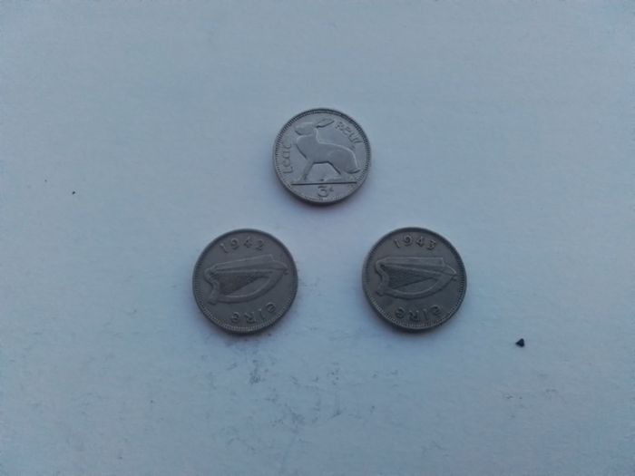 3.Irish Three Pence Coins.