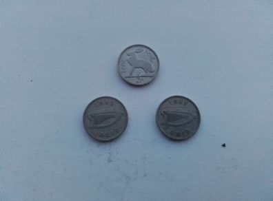 3.Irish Three Pence Coins.