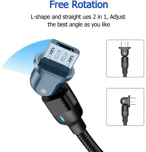 USLION 2M Micro USB QC 3.0-2.0 3A 180 Rotate+LED Cable Fast Charging & Data Sync Nylon Braided Cable (Brand New/Warranty)