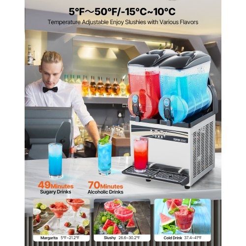 Commercial Frozen Drink Maker, 15Lx2 Double Tank Slushy Machine, 120 Cups Stainless Steel Margarita Smoothie Frozen Drink Machine