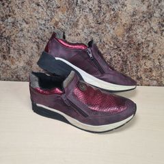 womens BUGATTI trainers metallic snakeskin purple pink zip up Size UK 5 EU 38