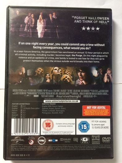 The Purge [2013] Ethan Hawke, Lena Headey, Adelaide Kane & Max Burkholder [Movie DVD]