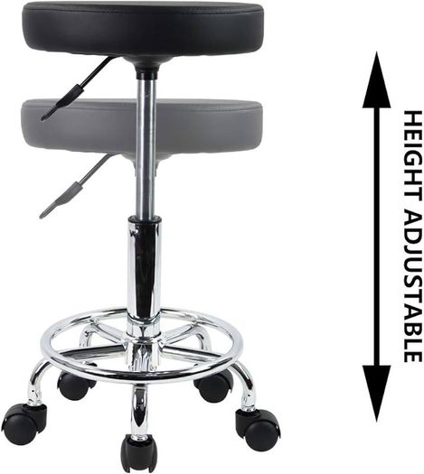 MULTIPLE COLOURS AVAILABLE  PU Leather Round Rolling Stool with Foot Rest Swivel Height Adjustment Spa Drafting Salon Tattoo Work Office Massage Stools Task Chair Small