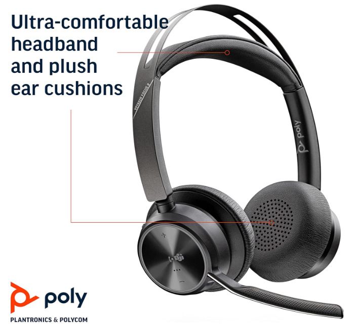 Voyager Focus 2 UC USB-C Headset with Stand (Plantronics) - Bluetooth Dual-Ear (Stereo) Headset with Boom Mic - USB-C PC/Mac Compatible - Active Noise Canceling