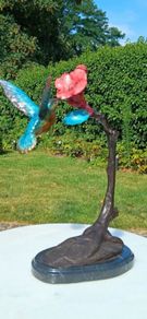 Hummingbird & Flower (40cm) - Patinated Bronze