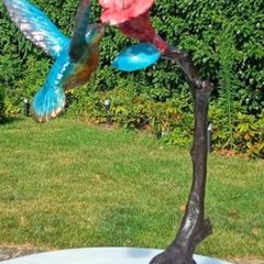 Hummingbird & Flower (40cm) - Patinated Bronze