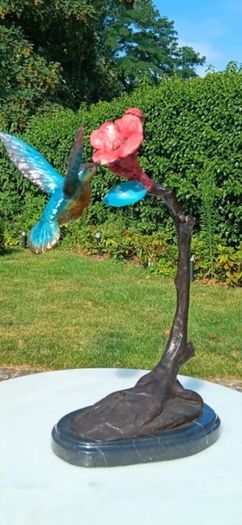 Hummingbird & Flower (40cm) - Patinated Bronze