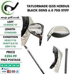 Taylormade Qi35 #3 Wood 15 Degree / Hzrdus Black Gen5 6.0 70G Stiff