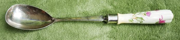Antique Silver Plated With Hand Painted Ceramic Handle SPOON length 12"
