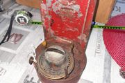 Antique Railway or Guard's Oil Lamp, Designed to be Wall Mounted. paraffin lamp Metal Features a backplate for mounting to a vertical surface and a cylindrical base for fuel
