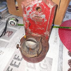 Antique Railway or Guard's Oil Lamp, Designed to be Wall Mounted. paraffin lamp Metal Features a backplate for mounting to a vertical surface and a cylindrical base for fuel